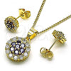 Oro Laminado Earring and Pendant Adult Set, Gold Filled Style with Amethyst and White Cubic Zirconia, Polished, Golden Finish, 10.344.0009.5