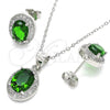 Sterling Silver Earring and Pendant Adult Set, with Green Cubic Zirconia and White Micro Pave, Polished, Rhodium Finish, 10.175.0077.3