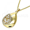 Oro Laminado Pendant Necklace, Gold Filled Style Teardrop Design, with White Cubic Zirconia and White Micro Pave, Polished, Golden Finish, 04.213.0182.20
