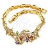 Oro Laminado Fancy Bracelet, Gold Filled Style Leaf and Fish Design, with Multicolor Cubic Zirconia, Polished, Golden Finish, 03.210.0097.2.08