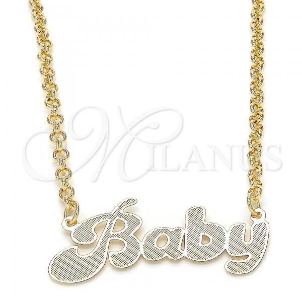 Oro Laminado Pendant Necklace, Gold Filled Style Nameplate Design, Polished, Golden Finish, 04.63.1384.18