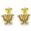 Oro Laminado Stud Earring, Gold Filled Style Butterfly Design, with Ruby Micro Pave, Polished, Golden Finish, 02.156.0374.2