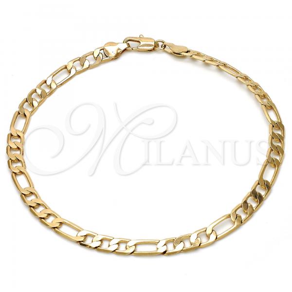 Oro Laminado Basic Anklet, Gold Filled Style Figaro Design, Polished, Golden Finish, 5.222.014.10