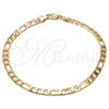 Oro Laminado Basic Anklet, Gold Filled Style Figaro Design, Polished, Golden Finish, 5.222.014.10