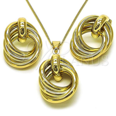 Oro Laminado Earring and Pendant Adult Set, Gold Filled Style Love Knot and Hollow Design, Polished, Golden Finish, 10.213.0018