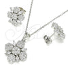 Sterling Silver Earring and Pendant Adult Set, Flower Design, with White Cubic Zirconia, Polished, Rhodium Finish, 10.286.0042