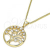 Oro Laminado Pendant Necklace, Gold Filled Style Tree Design, with White Micro Pave, Polished, Golden Finish, 04.156.0312.20