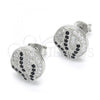 Sterling Silver Stud Earring, with Black and White Micro Pave, Polished, Rhodium Finish, 02.186.0075