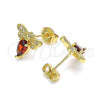 Oro Laminado Stud Earring, Gold Filled Style Bee Design, with Garnet Cubic Zirconia and White Micro Pave, Polished, Golden Finish, 02.156.0613.1