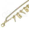 Oro Laminado Charm Anklet , Gold Filled Style key and Lock Design, with White Crystal, Polished, Golden Finish, 03.372.0011.10