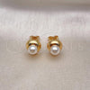 Oro Laminado Stud Earring, Gold Filled Style Ball Design, with Ivory Pearl, Polished, Golden Finish, 02.342.0320
