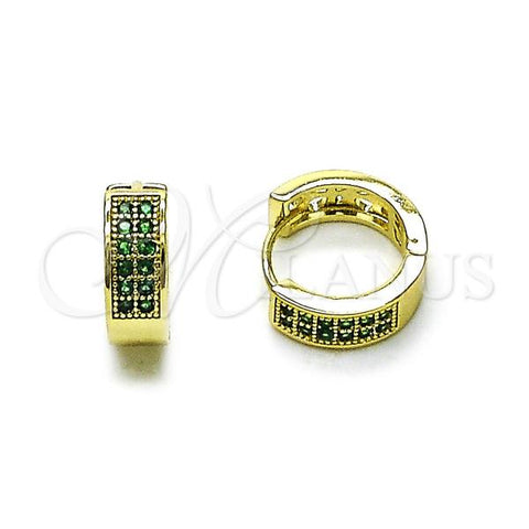 Oro Laminado Huggie Hoop, Gold Filled Style with Green Cubic Zirconia, Polished, Golden Finish, 02.213.0803.15