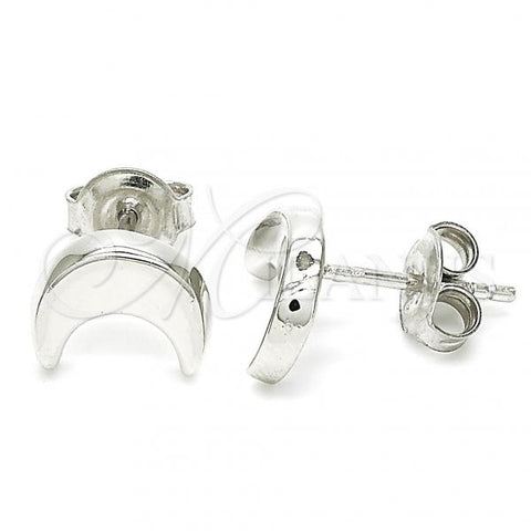 Sterling Silver Stud Earring, Moon Design, Polished, Rhodium Finish, 02.369.0026
