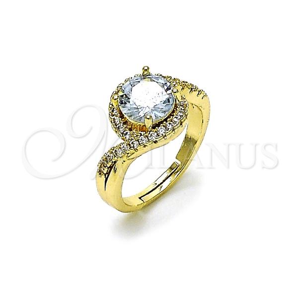 Oro Laminado Multi Stone Ring, Gold Filled Style Cluster Design, with White Cubic Zirconia and White Micro Pave, Polished, Golden Finish, 01.284.0103