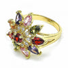 Oro Laminado Multi Stone Ring, Gold Filled Style Flower and Teardrop Design, with Multicolor Cubic Zirconia, Polished, Golden Finish, 01.283.0006.1.07 (Size 7)