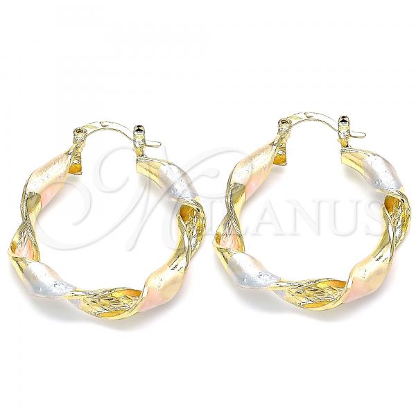 Oro Laminado Medium Hoop, Gold Filled Style Diamond Cutting Finish, Tricolor, 02.170.0346.30