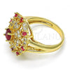 Oro Laminado Multi Stone Ring, Gold Filled Style Heart Design, with Ruby and White Cubic Zirconia, Polished, Golden Finish, 01.266.0022.2.07 (Size 7)
