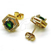 Oro Laminado Stud Earring, Gold Filled Style with Green Cubic Zirconia and White Micro Pave, Polished, Golden Finish, 02.342.0204