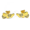 Oro Laminado Stud Earring, Gold Filled Style Heart Design, with White Micro Pave, Polished, Golden Finish, 02.156.0662