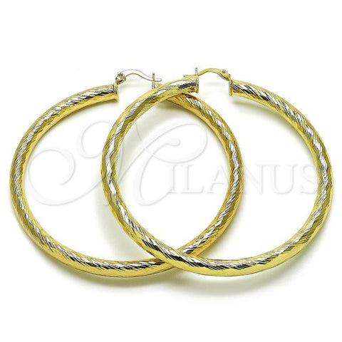 Oro Laminado Extra Large Hoop, Gold Filled Style Hollow Design, Diamond Cutting Finish, Golden Finish, 02.170.0311.70