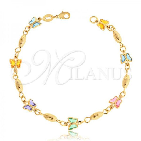 Oro Laminado Fancy Bracelet, Gold Filled Style Butterfly Design, with Multicolor Crystal, Multicolor Polished, Golden Finish, 03.32.0176.07