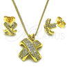 Oro Laminado Earring and Pendant Adult Set, Gold Filled Style with White Micro Pave, Polished, Golden Finish, 10.156.0481