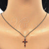 Oro Laminado Pendant Necklace, Gold Filled Style Cross Design, with Garnet Cubic Zirconia, Polished, Golden Finish, 04.284.0015.1.22