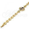 Oro Laminado Fancy Bracelet, Gold Filled Style Flower Design, with Sapphire Blue and White Cubic Zirconia, Polished, Golden Finish, 03.210.0044.3.08