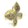 Oro Laminado Multi Stone Ring, Gold Filled Style Butterfly Design, with Multicolor Cubic Zirconia, Polished, Golden Finish, 01.283.0031.1.09