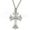 Sterling Silver Pendant Necklace, Cross Design, with White Cubic Zirconia, Polished, Rhodium Finish, 04.336.0114.16