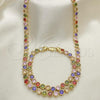Oro Laminado Necklace and Bracelet, Gold Filled Style with Multicolor Cubic Zirconia, Polished, Golden Finish, 06.284.0001.2