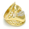 Oro Laminado Multi Stone Ring, Gold Filled Style Flower Design, with White Crystal, Polished, Golden Finish, 01.160.0003.09 (Size 9)