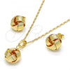 Oro Laminado Earring and Pendant Adult Set, Gold Filled Style Love Knot Design, Polished, Golden Finish, 10.63.0515