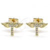 Oro Laminado Stud Earring, Gold Filled Style Cross Design, with White Micro Pave, Polished, Golden Finish, 02.342.0077