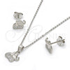 Sterling Silver Earring and Pendant Adult Set, Elephant Design, with White Micro Pave, Polished, Rhodium Finish, 10.174.0199