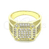 Oro Laminado Mens Ring, Gold Filled Style with White Micro Pave, Polished, Golden Finish, 01.283.0022.10 (Size 10)