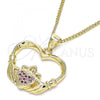 Oro Laminado Pendant Necklace, Gold Filled Style Heart Design, with Ruby Micro Pave, Polished, Golden Finish, 04.156.0304.1.20