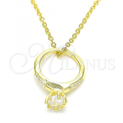 Sterling Silver Pendant Necklace, with White Cubic Zirconia and White Crystal, Polished, Golden Finish, 04.336.0016.2.16