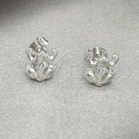 Sterling Silver Stud Earring, Frog Design, Polished, Silver Finish, 02.392.0027
