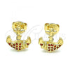 Oro Laminado Stud Earring, Gold Filled Style Anchor Design, with Garnet Micro Pave, Polished, Golden Finish, 02.156.0302.1