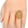 Oro Laminado Multi Stone Ring, Gold Filled Style Flower Design, with White Crystal, Polished, Golden Finish, 01.118.0016.09 (Size 9)