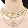 Stainless Steel Fancy Necklace, Star and Paperclip Design, with White Micro Pave, Polished, Golden Finish, 04.437.0006.16