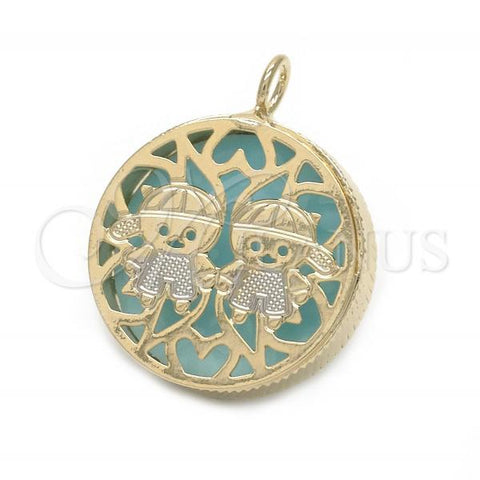 Oro Laminado Fancy Pendant, Gold Filled Style Little Boy and Filigree Design, Blue Enamel Finish, Two Tone, 05.09.0058