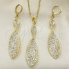 Oro Laminado Earring and Pendant Adult Set, Gold Filled Style with White Crystal, Polished, Golden Finish, 10.99.0010