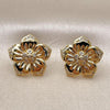 Oro Laminado Stud Earring, Gold Filled Style Flower Design, with White Cubic Zirconia and White Micro Pave, Polished, Golden Finish, 02.282.0051