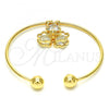Oro Laminado Individual Bangle, Gold Filled Style Flower Design, with White Cubic Zirconia, Polished, Golden Finish, 07.63.0200 (02 MM Thickness, One size fits all)