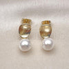 Oro Laminado Stud Earring, Gold Filled Style Ball Design, with Ivory Pearl, Polished, Golden Finish, 02.213.0728