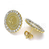 Oro Laminado Stud Earring, Gold Filled Style with White Crystal, Polished, Golden Finish, 02.331.0054