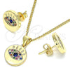 Oro Laminado Earring and Pendant Adult Set, Gold Filled Style with Multicolor Micro Pave, Polished, Golden Finish, 10.156.0249.2