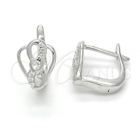 Sterling Silver Huggie Hoop, with White Cubic Zirconia, Polished, Rhodium Finish, 02.175.0190.12